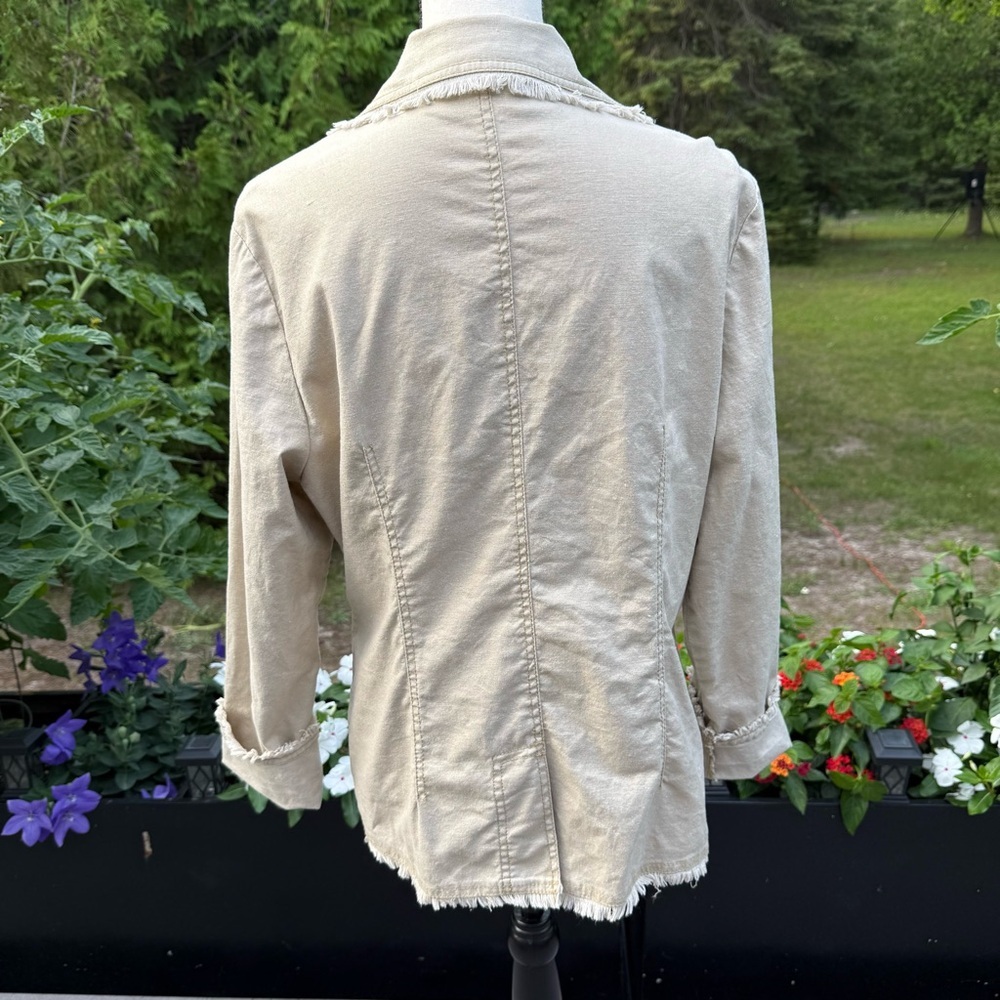 Women's Beige shimmery Frayed Edge Button up Boho Cottagecore Jacket‎ Size Large - Picture 3 of 9